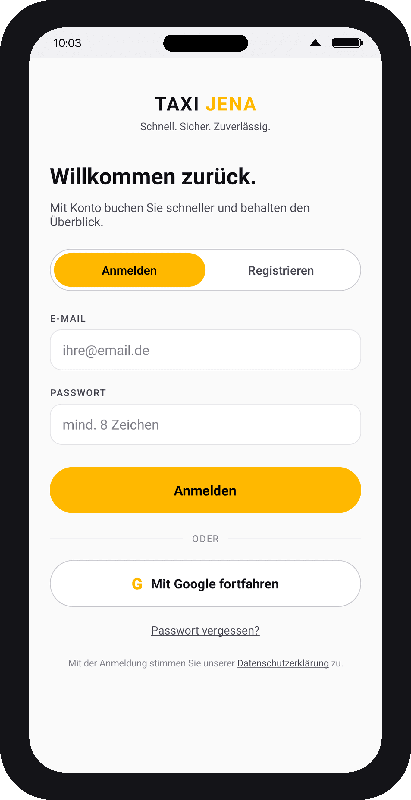 TAXI JENA App – Anmelden